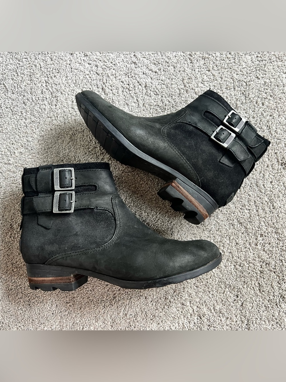 Sorel Womens Lolla Boot Size 9 Short Waterproof Black Nubuck Bootie Block Heel